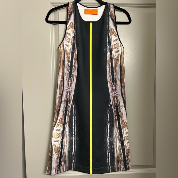 Clover Canyon Dresses & Skirts - Clover Canyon Yellow Stripe Neoprene Bodycon Sheath Dress Sz Small